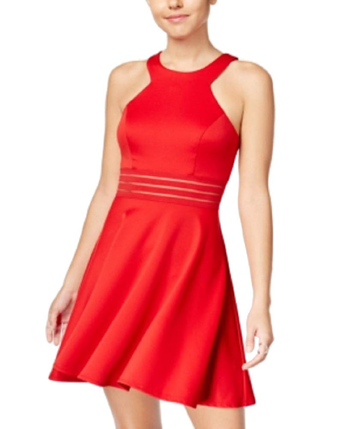 City Studios Juniors Illusion Waist Scuba Fit Flare Dress