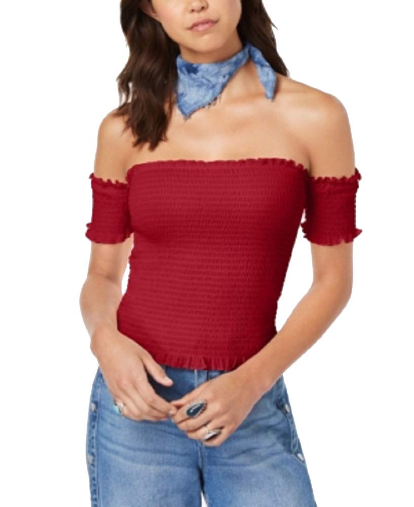 Juniors' Smocked Off-The-Shoulder Crop Top