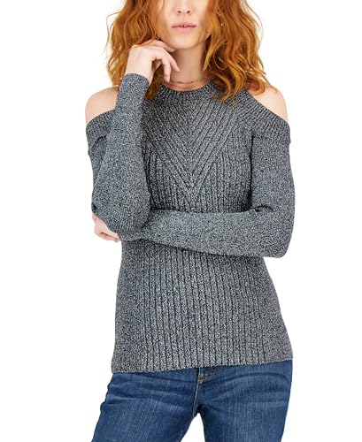 International Concepts Womens Cold Shoulder Ribbed Knit Metallic Sweater