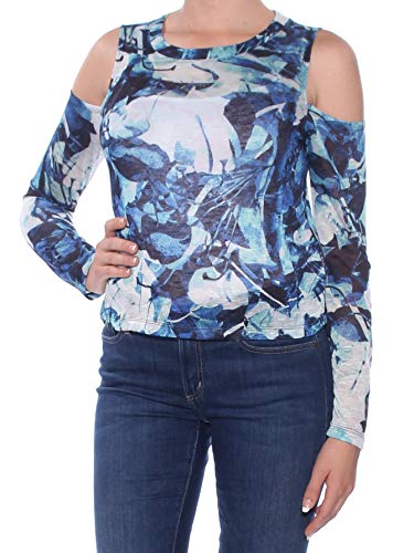 Bar III Hacci Printed Cold Shoulder Top