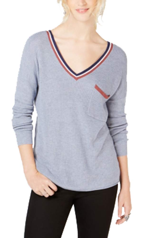 Juniors' Stripe-Trimmed V-Neck Sweater