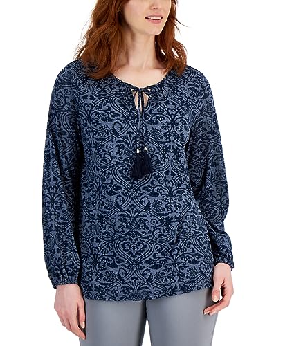JM Collection Womens Printed Peasant Blouse