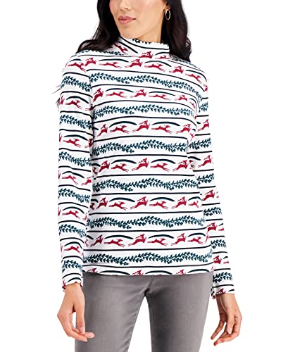 Karen Scott Reindeer Print Mock Neck Top