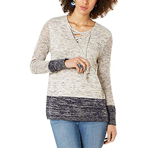 Pointelle-Sleeve Lace-Up Sweater