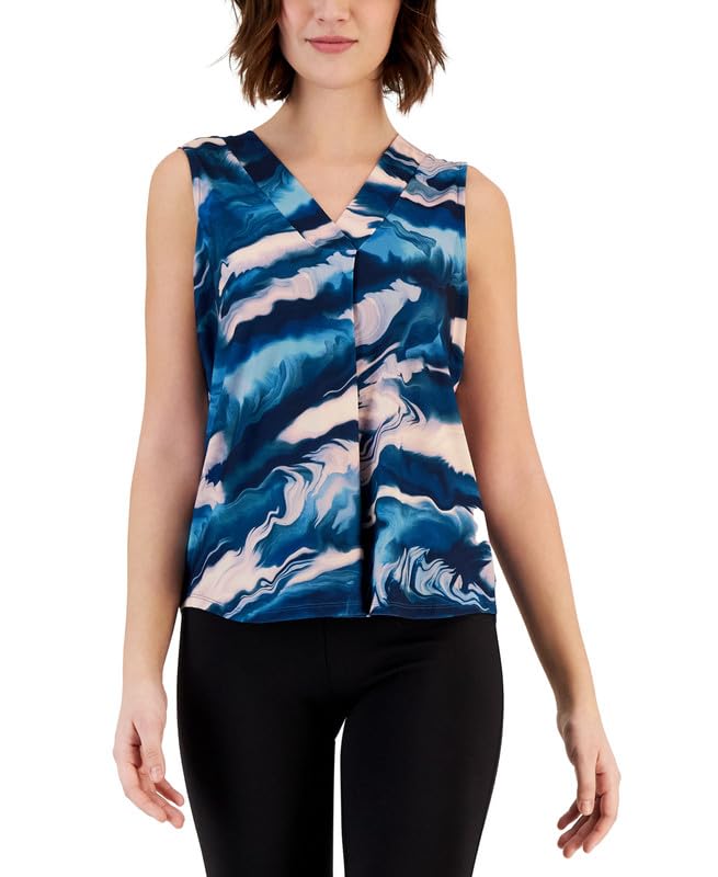Anne Klein Petite Printed Sleeveless Pleat Front Top