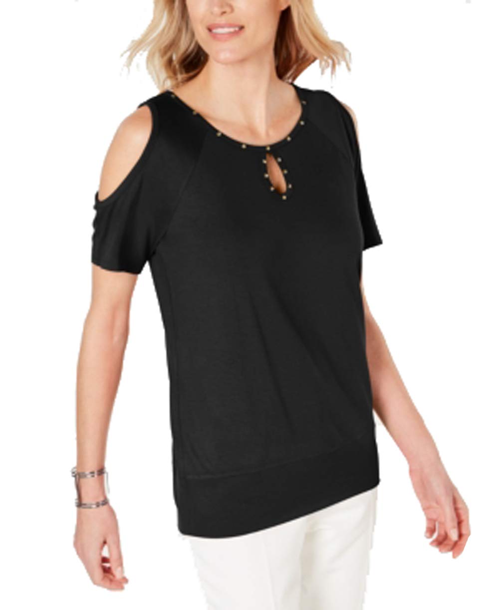 Petite Studded Cold-Shoulder Keyhole Top