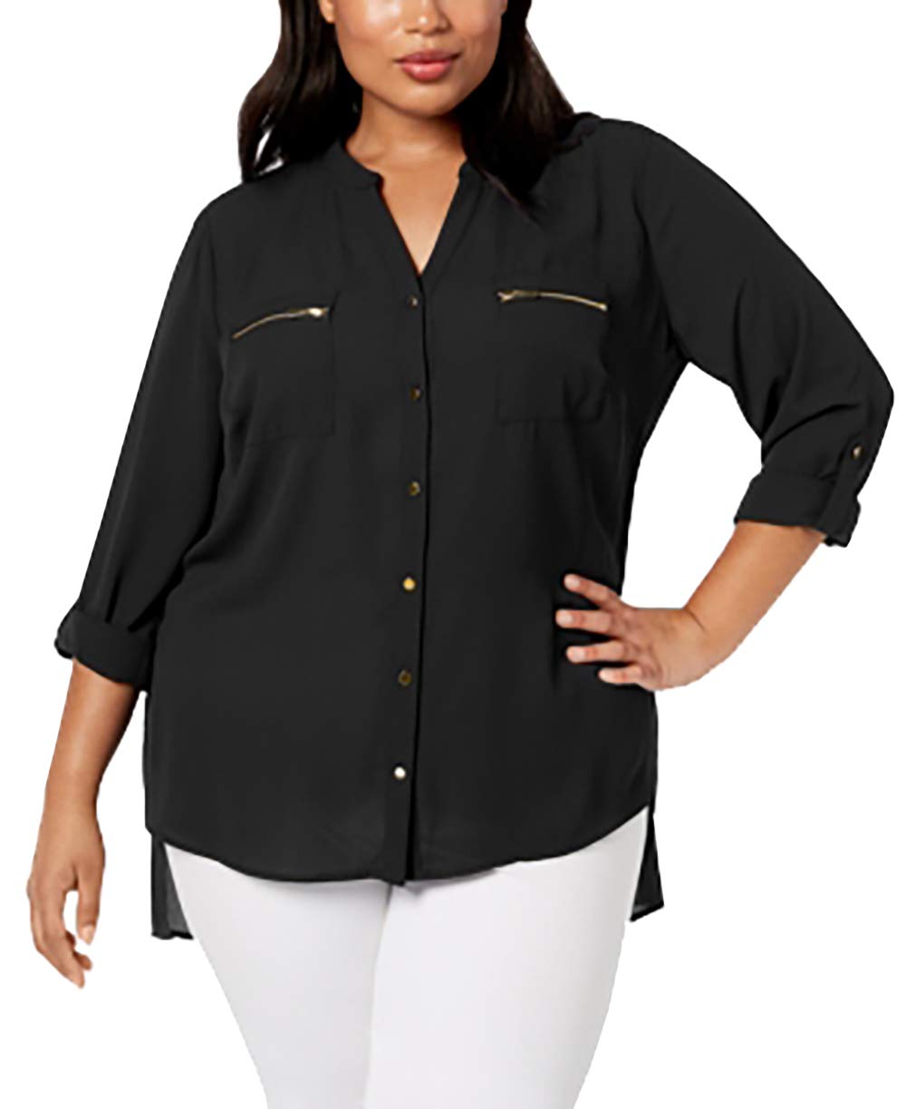 Plus Size Tab-Sleeve High-Low Shirt