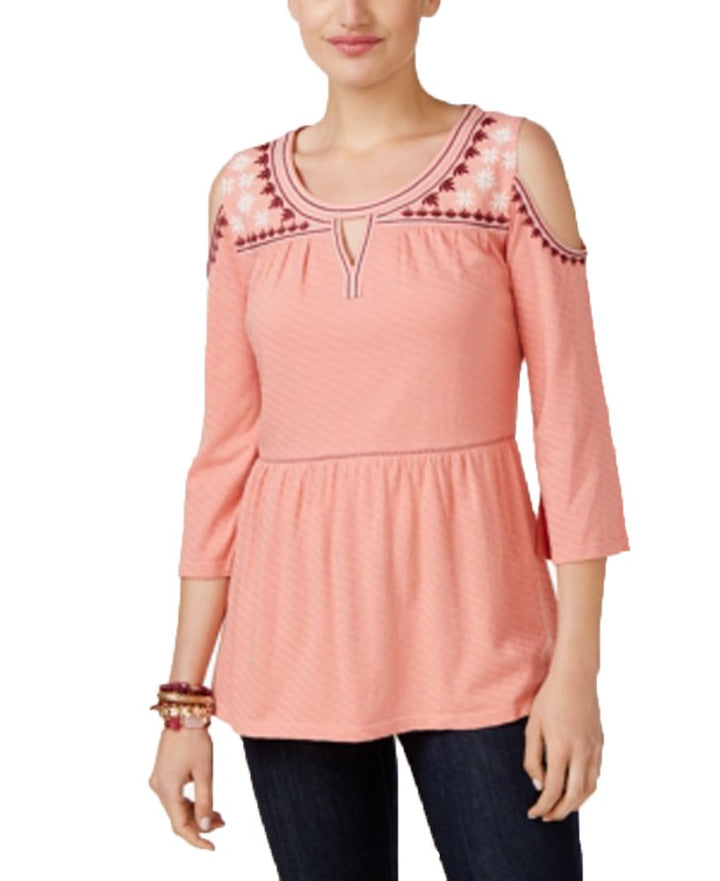 Style & Co Embroidered Cold Shoulder Top