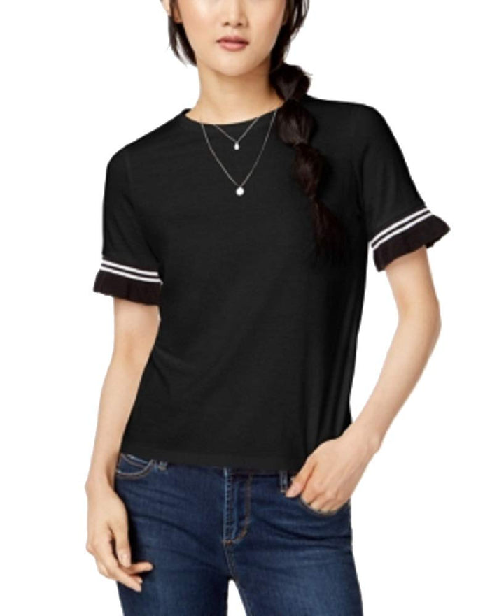 Juniors' Contrast Stripe Ruffle-Sleeve T-Shirt