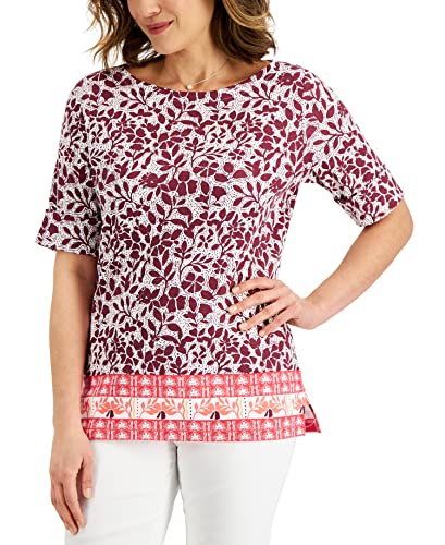 Karen Scott Petite Oahu Dream Elbow Sleeve Boatneck Top