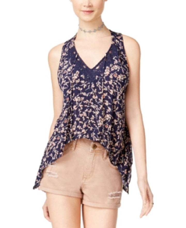 American Rag Juniors Floral Print Crochet Trim Top
