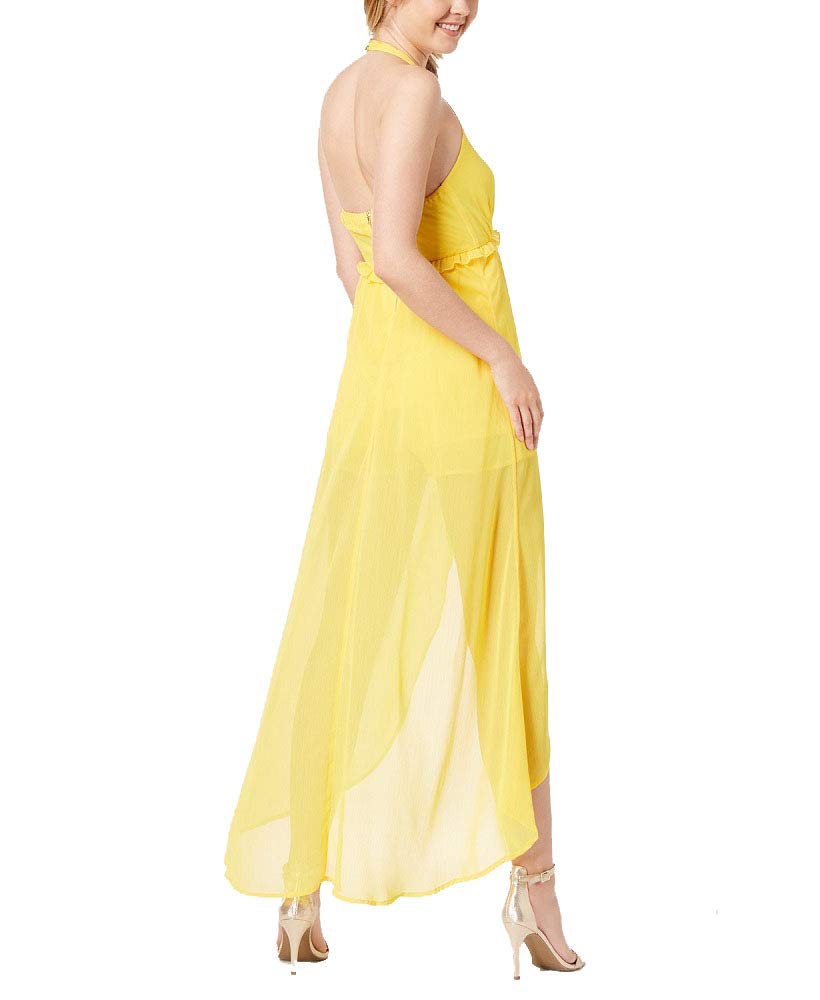 Juniors' Halter Romper with Sheer Overlay Maxi Skirt