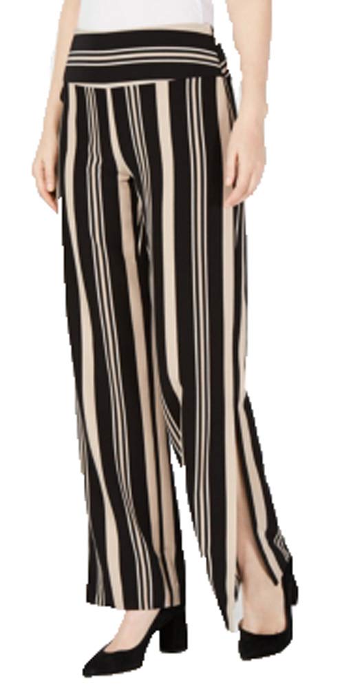 Striped Grommet Lace Up Slit Wide Leg Pants