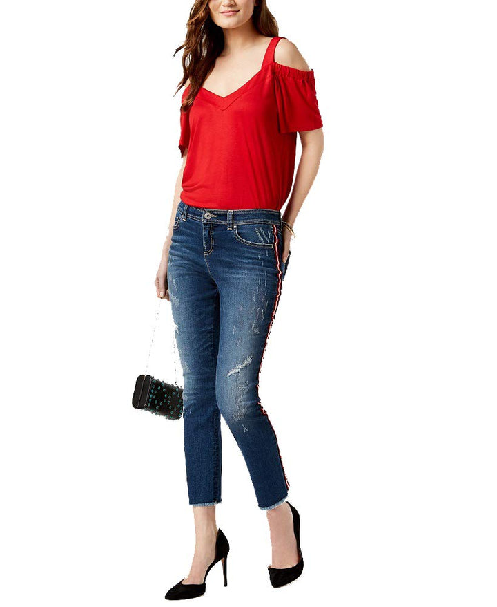Striped Ripped Straight Leg Jeans