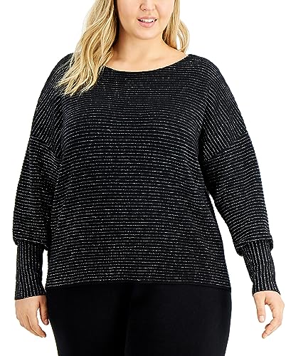Alfani Plus Size Striped Lurex Sweater