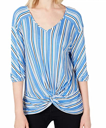 NY Collection Petite Striped Twist Front Top