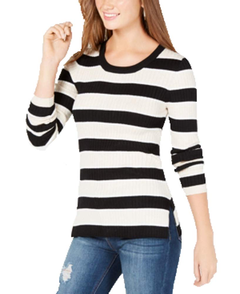 Juniors' Striped Ribbed Lace-Up Sweater