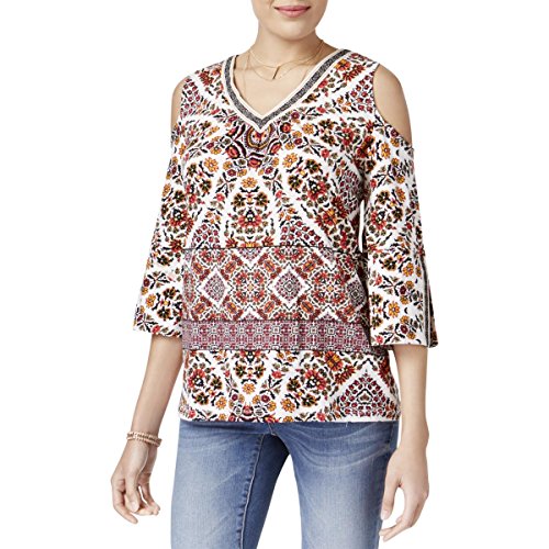 Style & Co Cold Shoulder Embroidered Trim Top