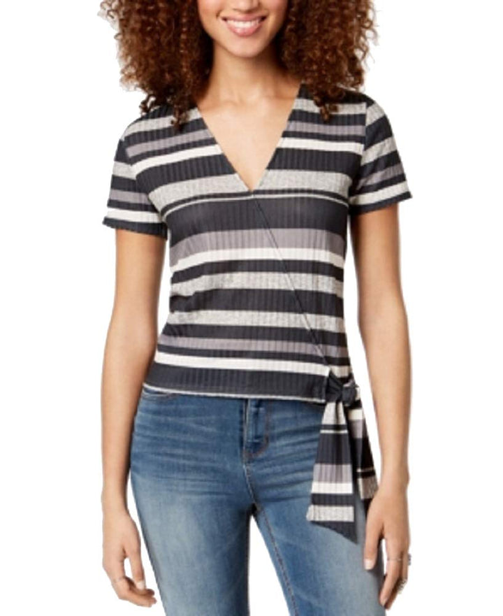 Juniors' Striped Wrap Top