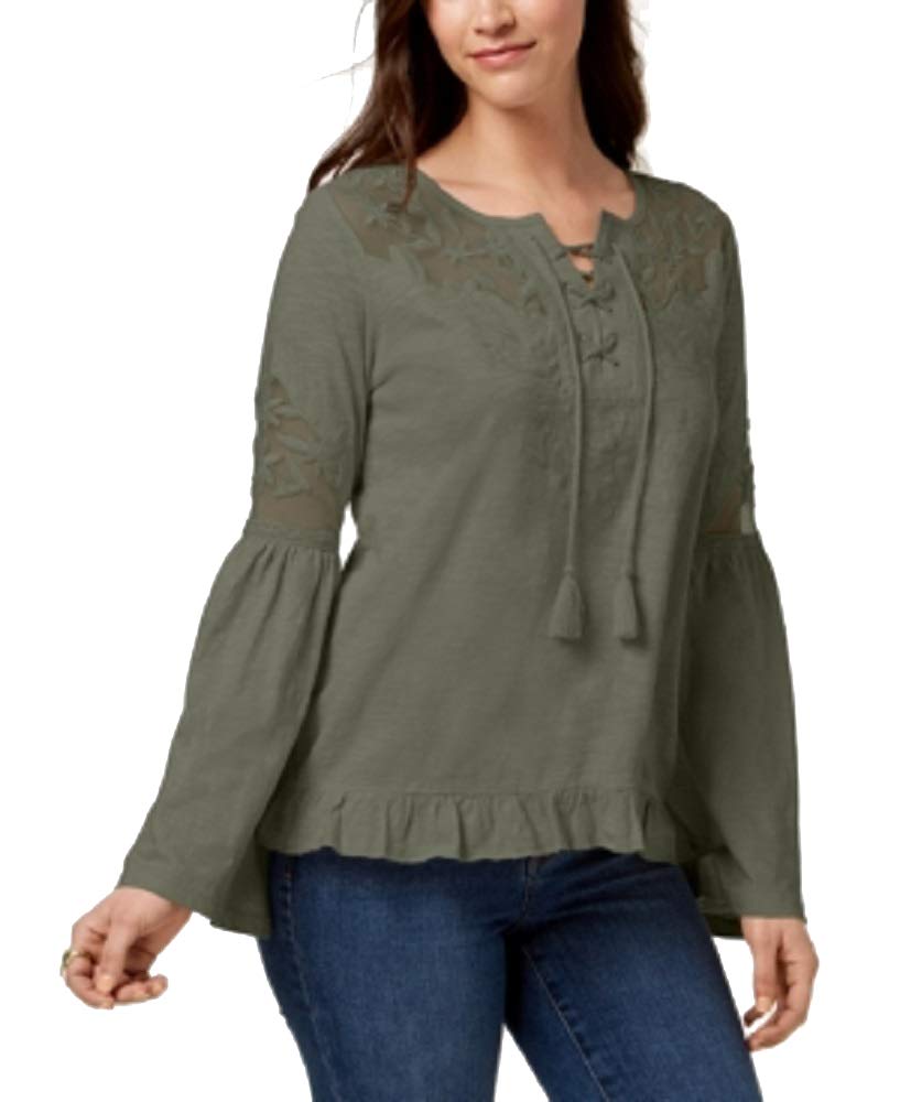 Style & Co Mesh Inset Peasant Top