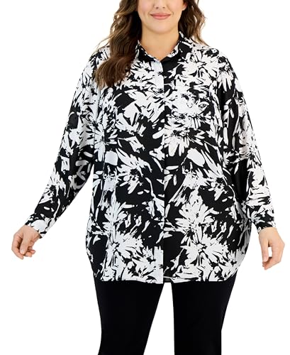 Alfani Plus Size Collared Printed Button Front Tunic
