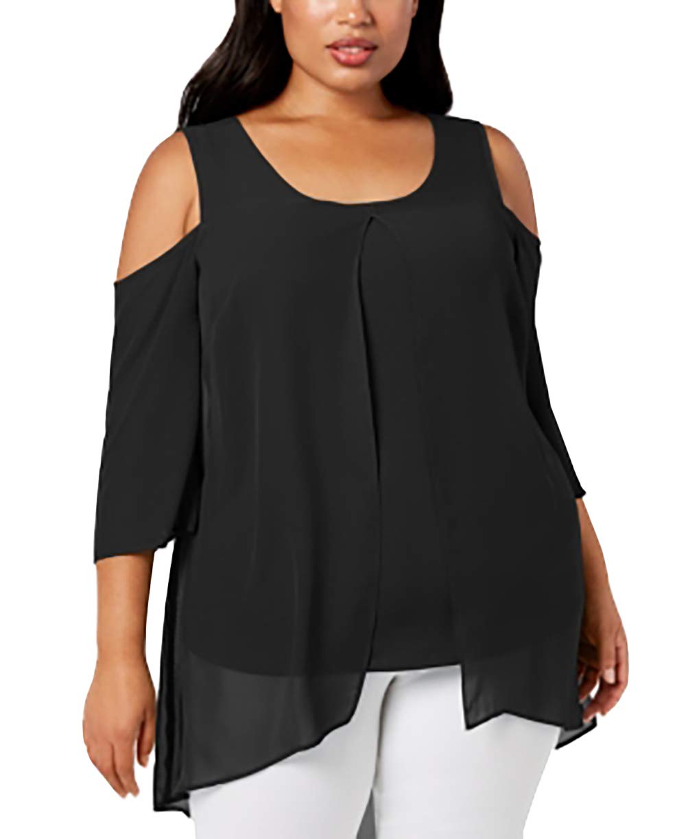 NY Collection Plus Size Cold Shoulder Chiffon Trim Tunic