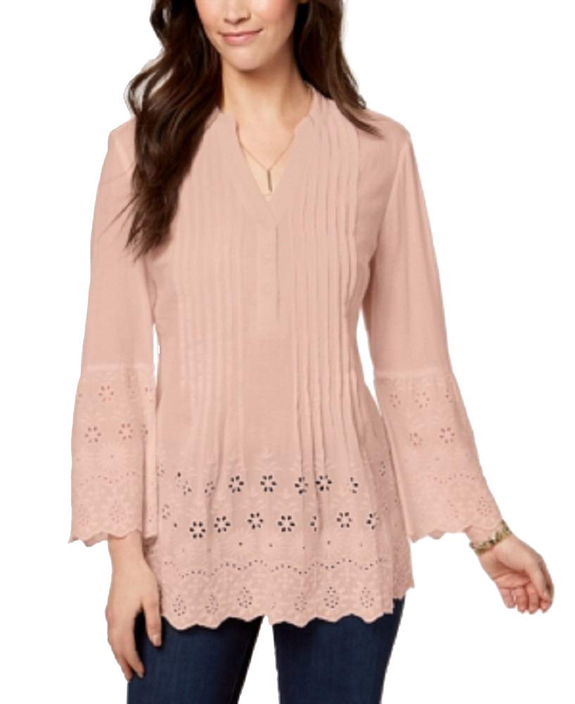 Style & Co Petite Cotton Eyelet Split Neck Top