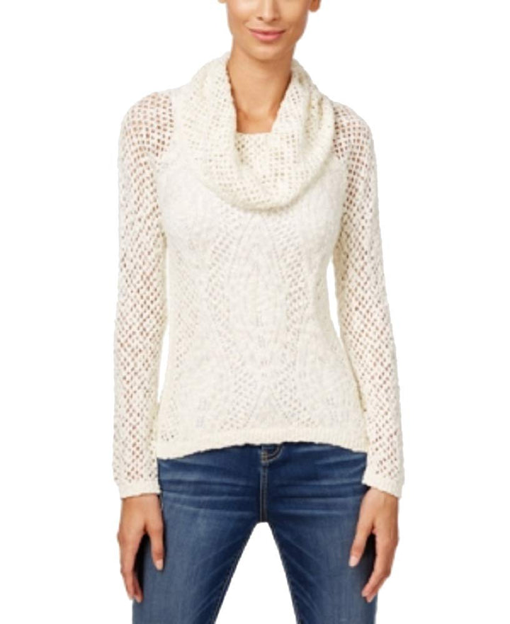 INC International Concepts Petite Metallic Cowl Neck Open Knit Sweater