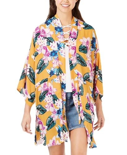 Juniors' Floral-Printed Tie-Front Kimono