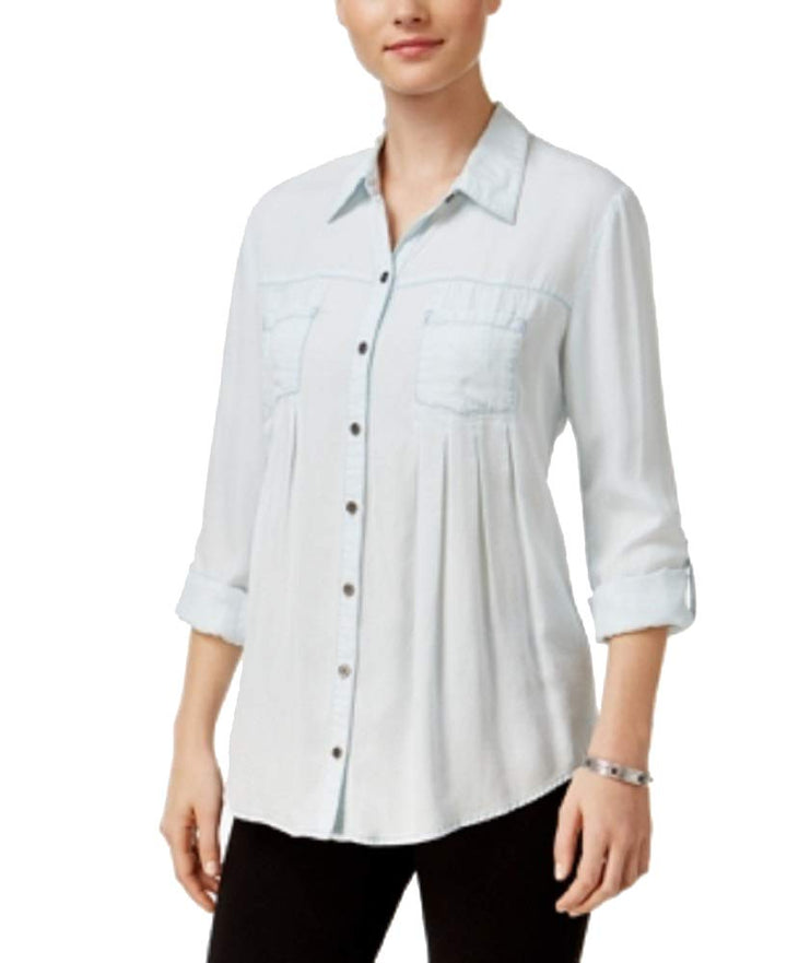 Style & Co Petite Denim Roll Tab Shirt