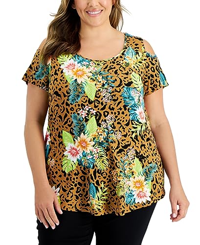 JM Collection Plus Size Tropical Wilderness Top