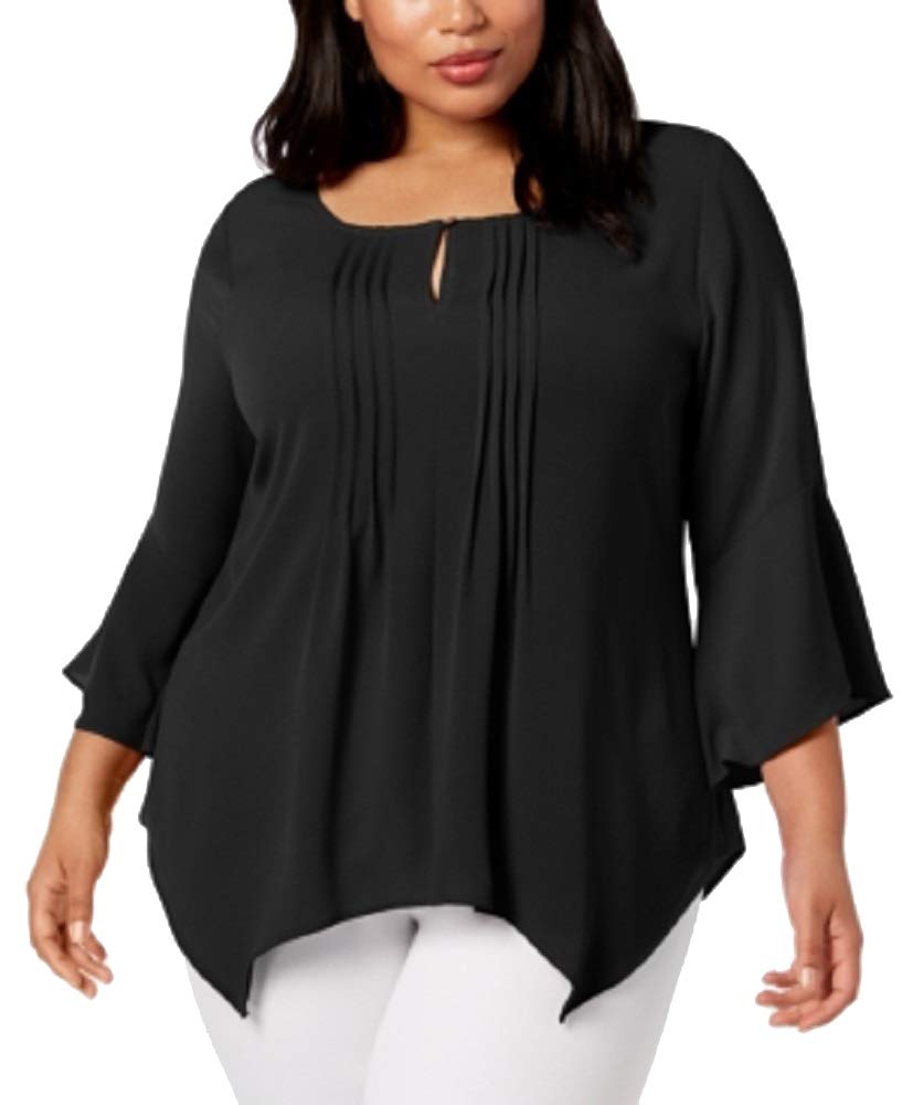 NY Collection Plus Size Pleated Handkerchief Hem Top