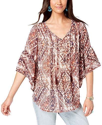 Style & Co Geo Print Pintuck Peasant Top