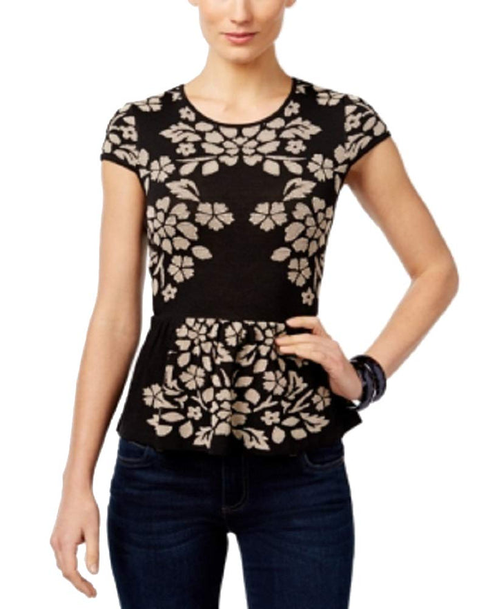 INC International Concepts Petite Jacquard Peplum Sweater