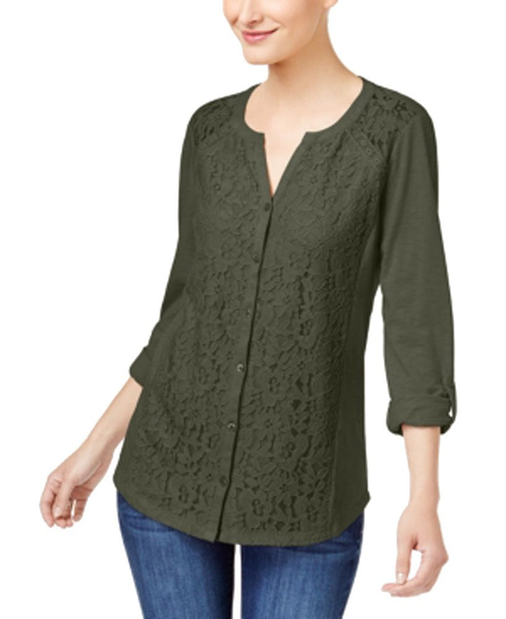 Style & Co Lace Panel Knit Shirt