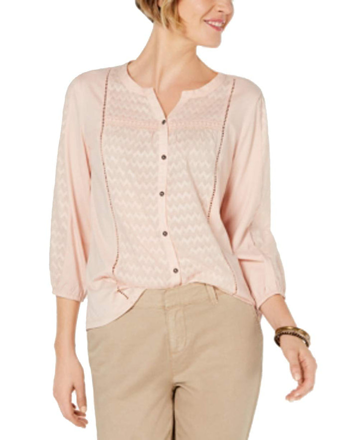 Ladder-Trim Bubble-Sleeve Top