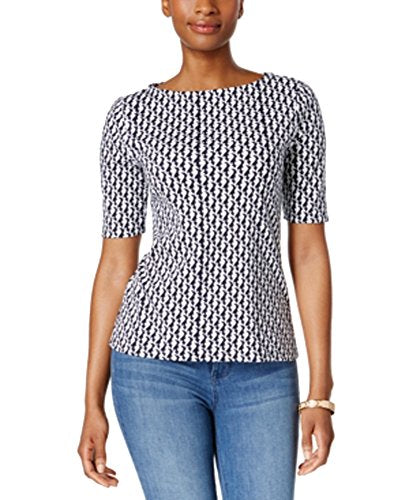 Charter Club Cotton Printed Boat Neck Top