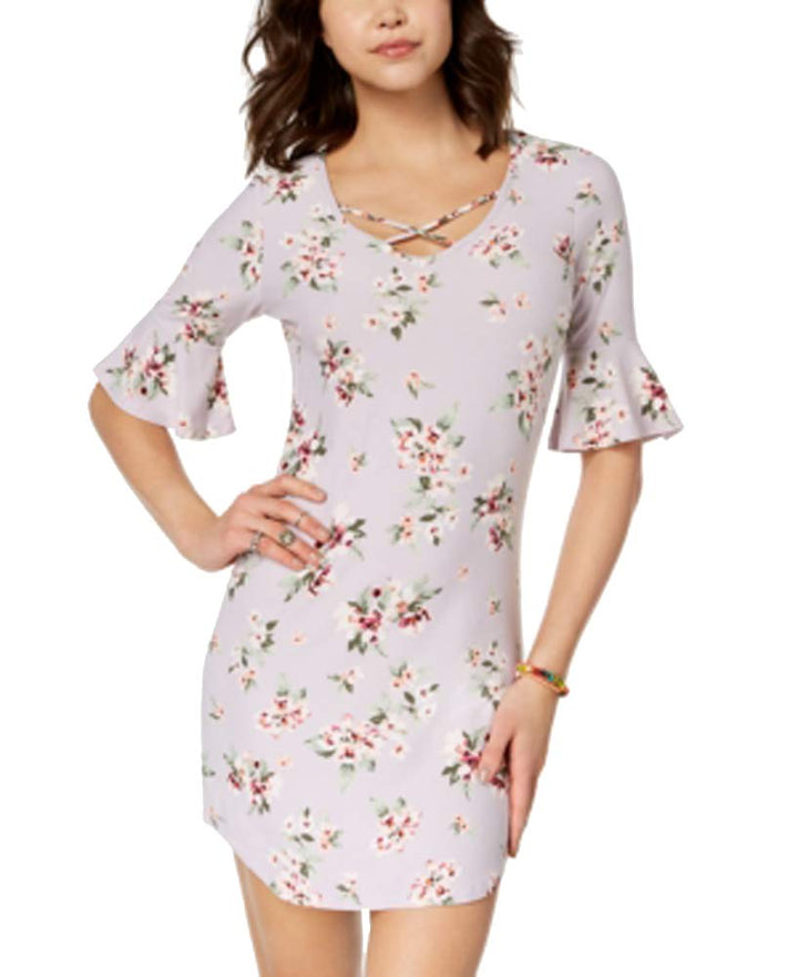 Juniors' Printed Ruffle-Sleeved Dress