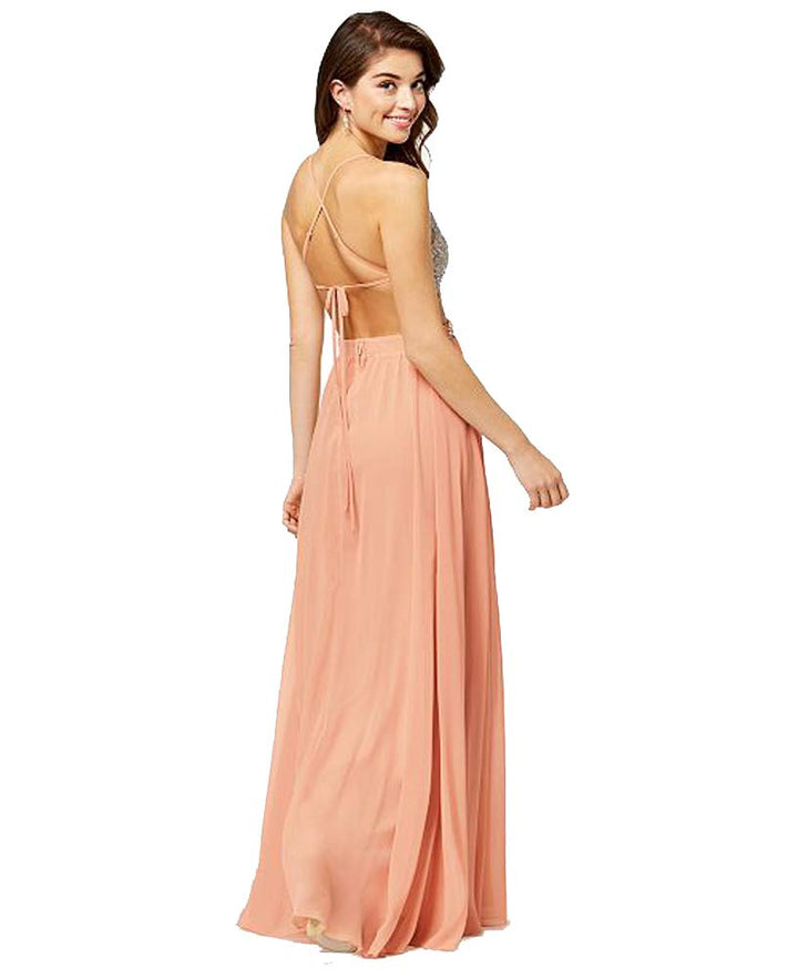 City Studios Juniors Open Back Metallic Bodice Gown