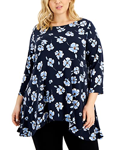 Alfani Plus Size Printed Asymmetrical Hem Tunic Top