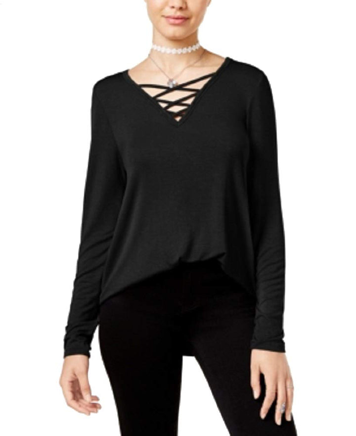 Hippie Rose Juniors Long Sleeve Lace Up Cozy T-Shirt