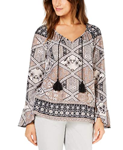 Printed Tassel-Tie Ruffle-Cuff Top