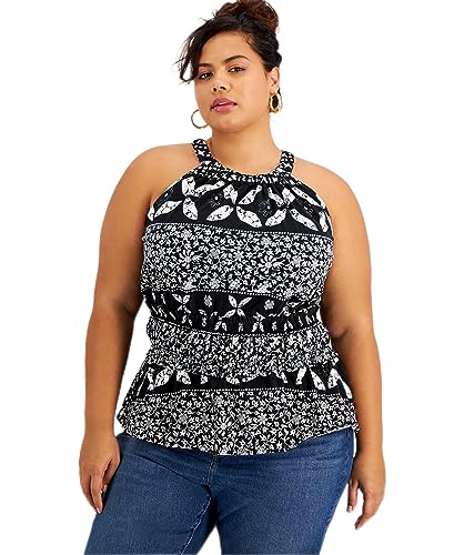 INC International Concepts Plus Size Printed Gathered Waist Halter Top