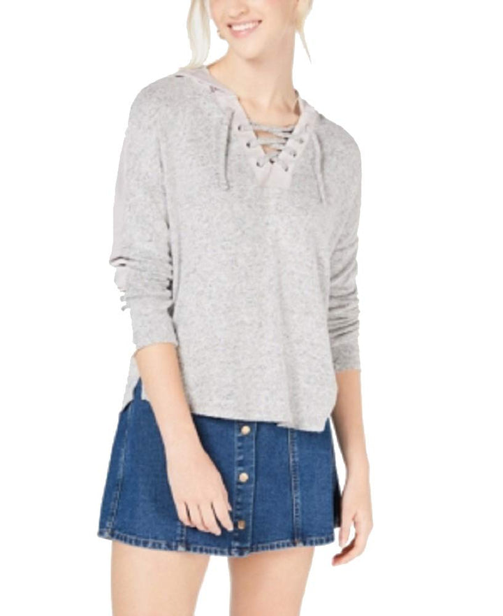 Hippie Rose Juniors Velvet Lace Up Hooded Top