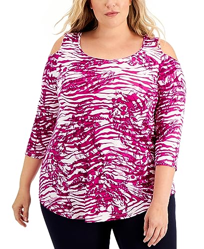 JM Collection Plus Size Cold Shoulder 3/4 Sleeve Top