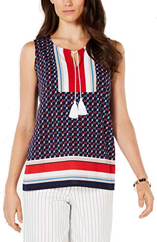 Charter Club Printed Tassel Tie Sleeveless Top