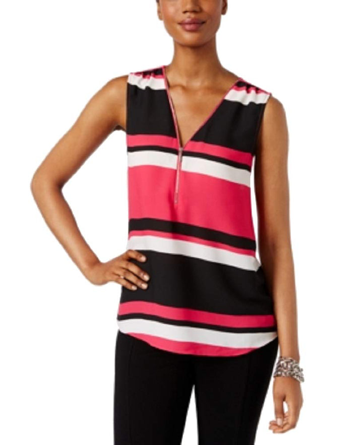 Inc International Concepts Petite Striped Zip-Front Blouse