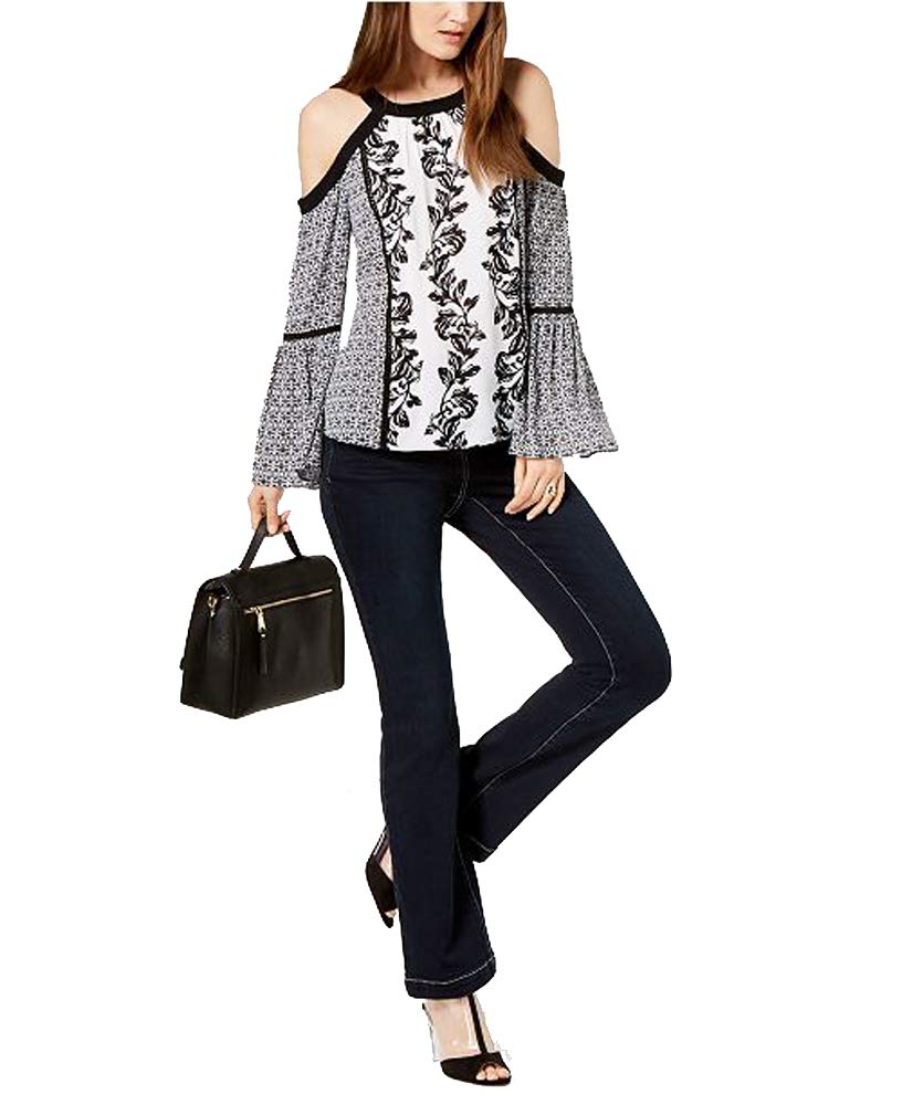 Printed Cold Shoulder Bell Sleeve Top