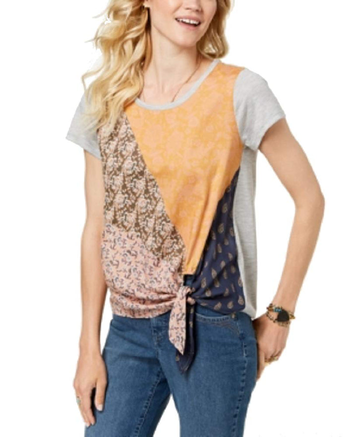 Style & Co Patchwork Print Side Tie Top