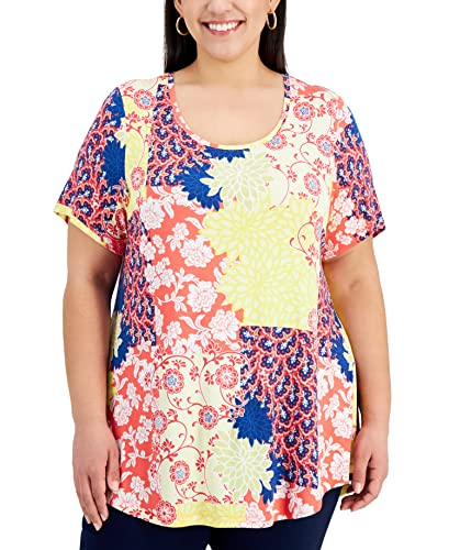 JM Collection Plus Size Printed Short Sleeve Top